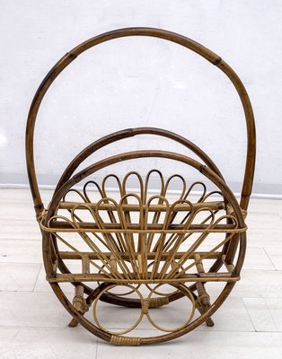 Italian Wicker & Bamboo Magazine Rack, 1960s-FER-890771