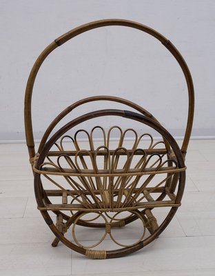 Italian Wicker & Bamboo Magazine Rack, 1960s-FER-890771