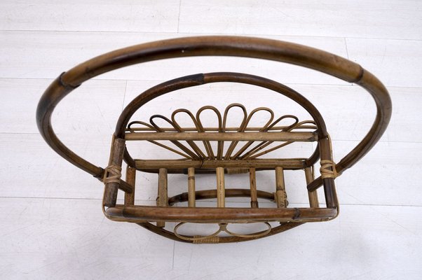 Italian Wicker & Bamboo Magazine Rack, 1960s-FER-890771