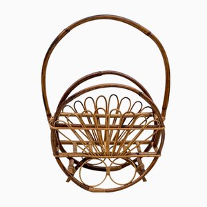 Italian Wicker & Bamboo Magazine Rack, 1960s-FER-890771