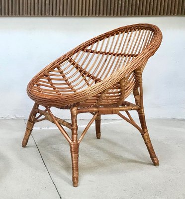 Italian Wicker Rattan Lounge Chair, 1950s-JP-762312