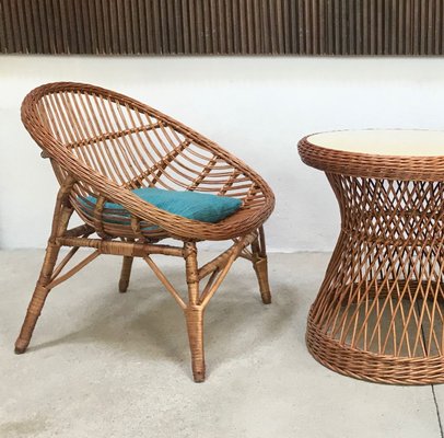 Italian Wicker Rattan Lounge Chair, 1950s-JP-762312