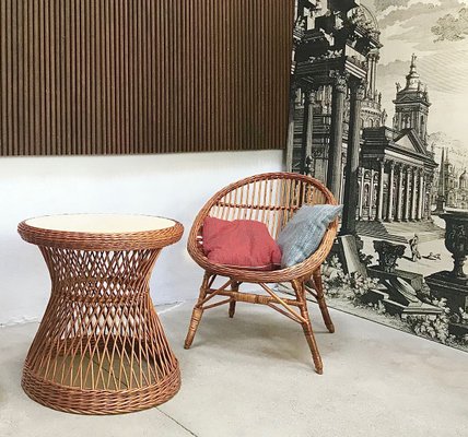 Italian Wicker Rattan Lounge Chair, 1950s-JP-762312