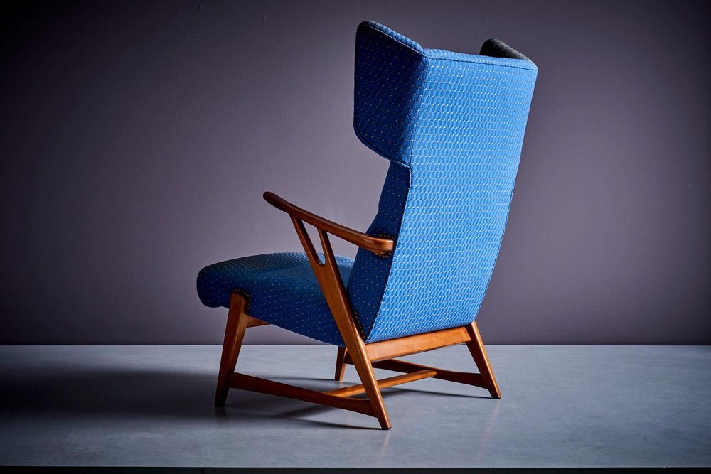 Italian Winged Highback Lounge Chair in the style of Carlo Molino, 1950s