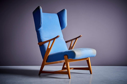 Italian Winged Highback Lounge Chair in the style of Carlo Molino, 1950s