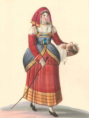 Italian Woman with Chickens - Watercolor by M. De Vito - 1820 ca. 1820 c.a.-ZCI-757854