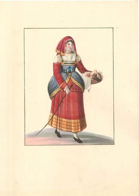 Italian Woman with Chickens - Watercolor by M. De Vito - 1820 ca. 1820 c.a.-ZCI-757854