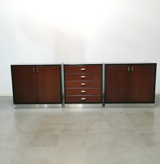 Italian Wood and Aluminum Buffets and 1 Chest of Drawers by Gianni Moscatelli for Formanova, 1970s, Set of 3