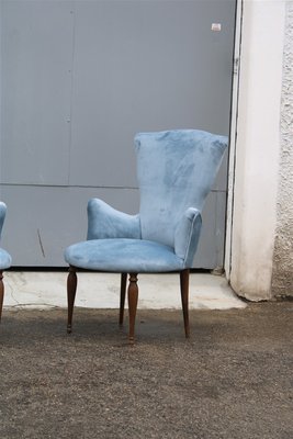 Italian Wood and Avio Velvet Lounge Chairs, 1950s, Set of 2-EH-705758