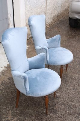 Italian Wood and Avio Velvet Lounge Chairs, 1950s, Set of 2-EH-705758