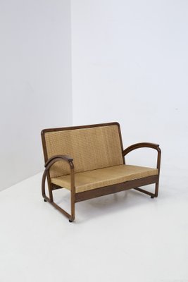 Italian Wood and Rattan Rationalist Loveseat, 1920s-RCE-1412076