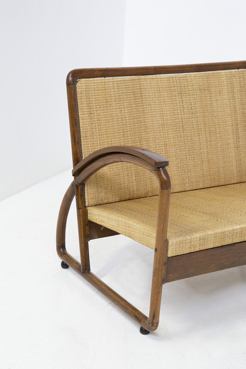 Italian Wood and Rattan Rationalist Loveseat, 1920s