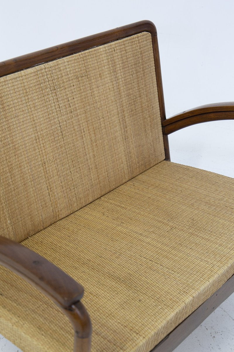 Italian Wood and Rattan Rationalist Loveseat, 1920s