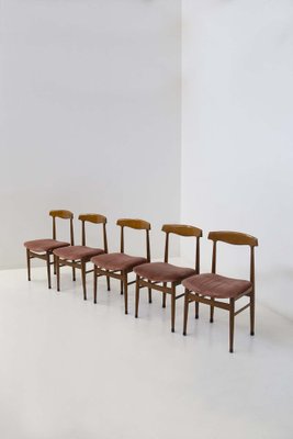 Italian Wood and Velvet Chairs, 1950s, Set of 5-RCE-1733920