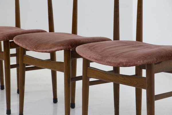 Italian Wood and Velvet Chairs, 1950s, Set of 5-RCE-1733920