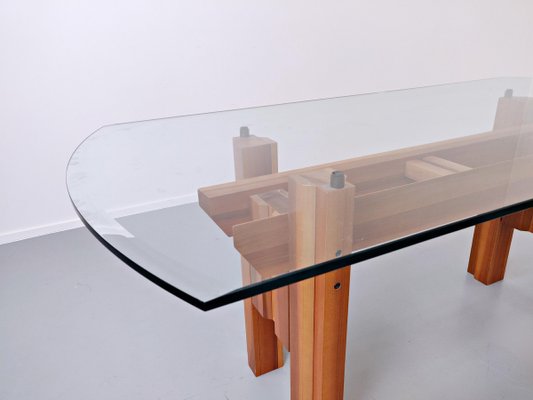 Italian Wood Dining Table with Glass Top by Franco Poli for Bernini C., 1979-FGA-923703