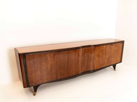 Italian Wood, Glass and Brass Credenza by Vittorio Dassi, 1950s-UQV-1167985