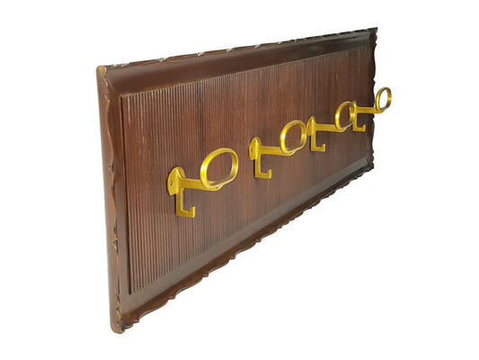 Italian Wood & Golden Aluminum Wall Coat Racks from Fratelli Barni Mobili Darte, 1950s, Set of 2