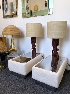 Italian Wood Sculpture Lamps by Gianni Pinna, 1970s, Set of 2-FUE-1264227