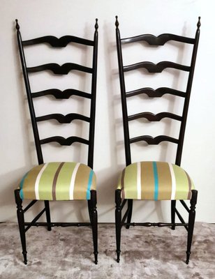 Italian Wood with High Backrest Chiavari Chairs in the Style of Paolo Buffa, Set of 2-QRS-1254441