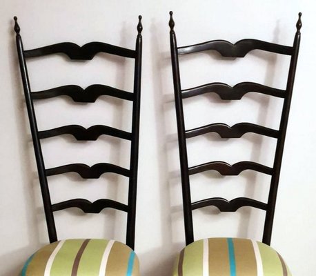 Italian Wood with High Backrest Chiavari Chairs in the Style of Paolo Buffa, Set of 2-QRS-1254441