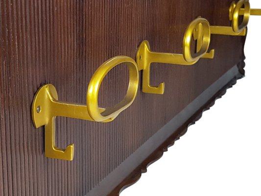 Italian Wooden and Golden Aluminum Wall Coat Racks, 1950s, Set of 2-RD-2032055