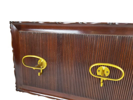 Italian Wooden and Golden Aluminum Wall Coat Racks, 1950s, Set of 2-RD-2032055