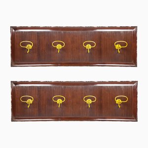 Italian Wooden and Golden Aluminum Wall Coat Racks, 1950s, Set of 2-RD-2032055