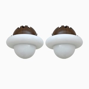 Italian Wooden and Modern Opal Glass Wall Lights, 1960s, Set of 2-FER-1359221