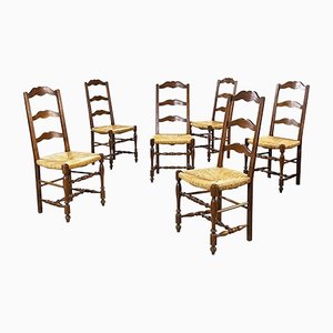 Italian Wooden and Straw Chairs, Late 1800s, Set of 6-GDD-1135891