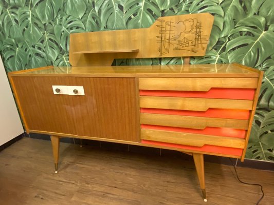 Italian Wooden Board Formica Brass Sideboard in the Style of Gio Ponti, 1950s-PYR-1107655