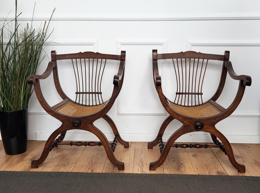 Italian Wooden Carved Caned Back Slatted Armchair, 1940s