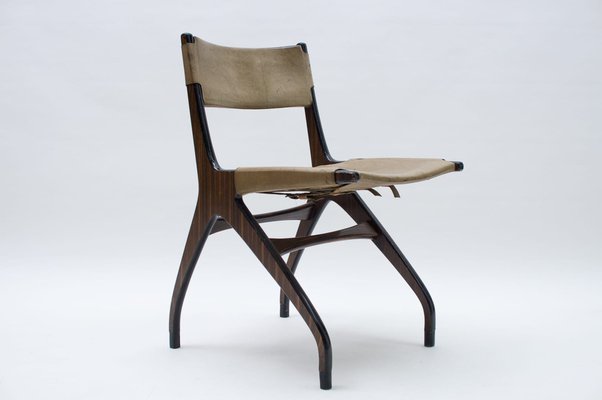 Italian Wooden Chair with Leather Cover, 1960s-KQB-986311