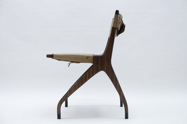 Italian Wooden Chair with Leather Cover, 1960s-KQB-986311