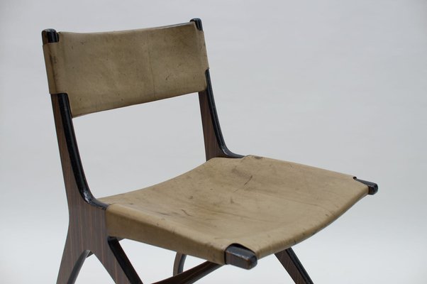 Italian Wooden Chair with Leather Cover, 1960s-KQB-986311