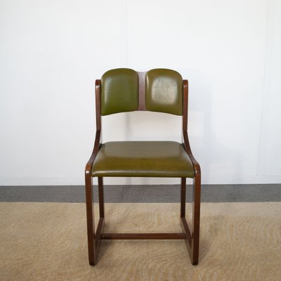 Italian Wooden Chairs with Green Leather Seats, 1960s, Set of 6-JQO-1740651