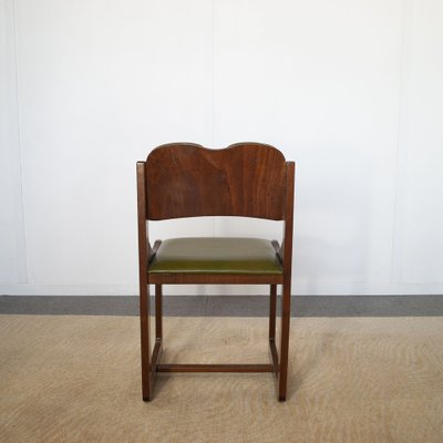 Italian Wooden Chairs with Green Leather Seats, 1960s, Set of 6-JQO-1740651