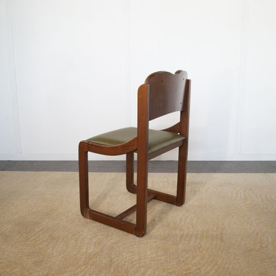 Italian Wooden Chairs with Green Leather Seats, 1960s, Set of 6-JQO-1740651