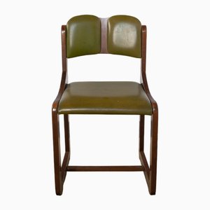 Italian Wooden Chairs with Green Leather Seats, 1960s, Set of 6-JQO-1740651