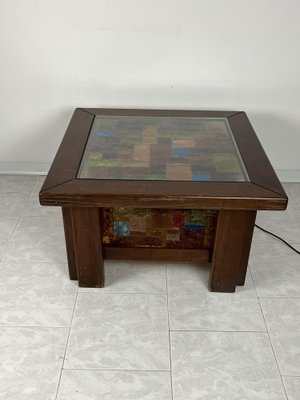 Italian Wooden Lights and Multicolor Mosaic Glass Table, 1980s-YST-1768664