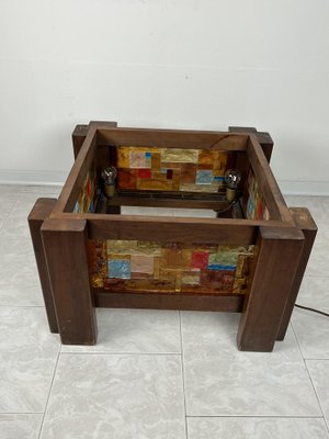 Italian Wooden Lights and Multicolor Mosaic Glass Table, 1980s-YST-1768664