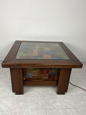 Italian Wooden Lights and Multicolor Mosaic Glass Table, 1980s-YST-1768664