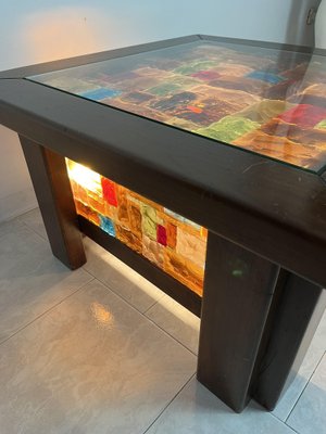 Italian Wooden Lights and Multicolor Mosaic Glass Table, 1980s-YST-1768664