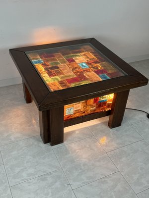 Italian Wooden Lights and Multicolor Mosaic Glass Table, 1980s-YST-1768664