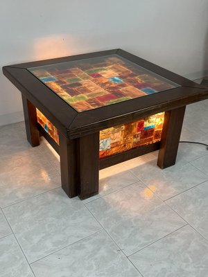 Italian Wooden Lights and Multicolor Mosaic Glass Table, 1980s-YST-1768664