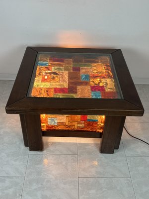 Italian Wooden Lights and Multicolor Mosaic Glass Table, 1980s-YST-1768664