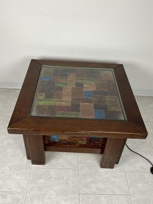 Italian Wooden Lights and Multicolor Mosaic Glass Table, 1980s-YST-1768664