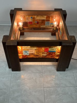 Italian Wooden Lights and Multicolor Mosaic Glass Table, 1980s-YST-1768664