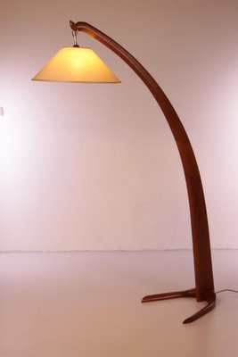 Italian Wooden Minimalist Arc Floor Lamp, 1950s-EZZ-1342092