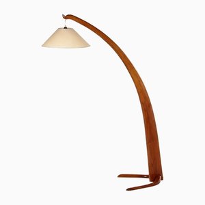 Italian Wooden Minimalist Arc Floor Lamp, 1950s-EZZ-1342092